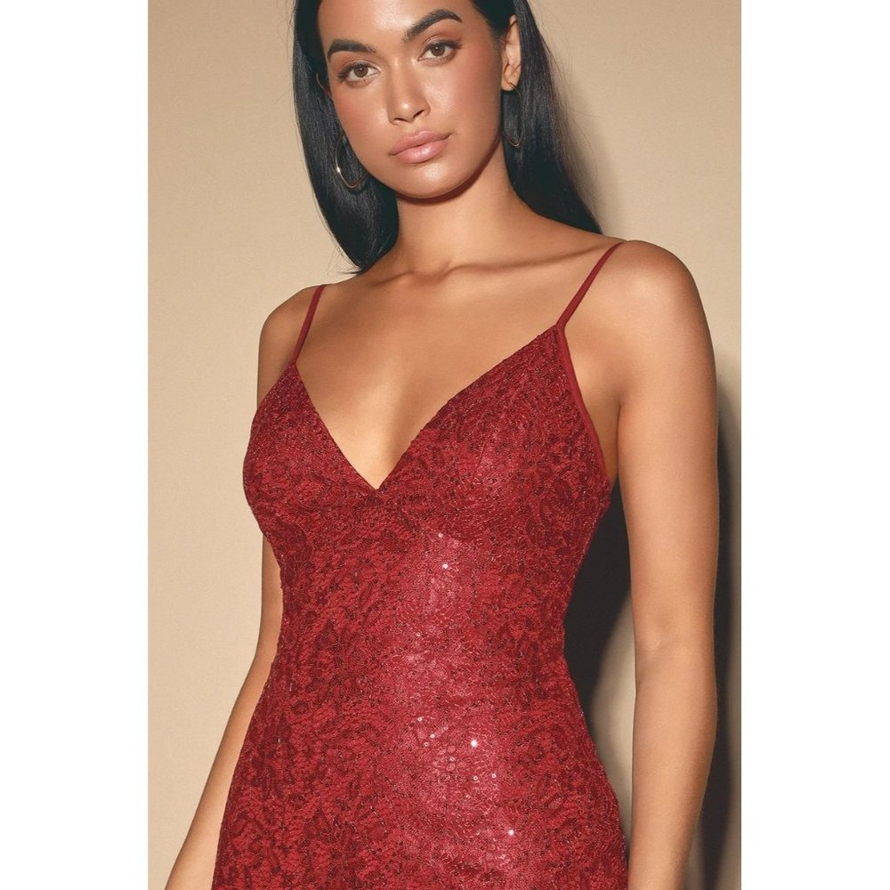 Lulus Cassius Sequin Lace Dress, Size Small in Red